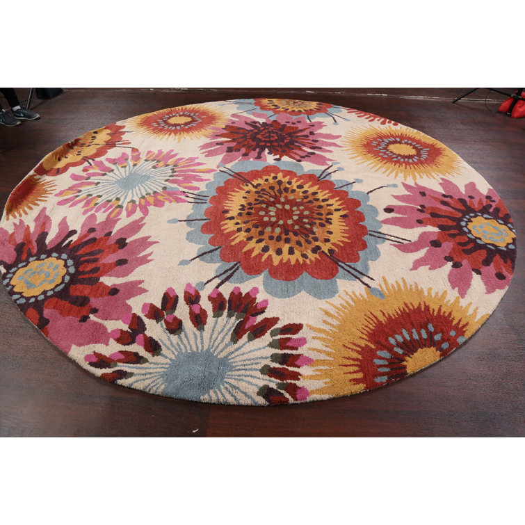 Bungalow Rose Floral Round Rug HandTufted 10X10 Wayfair